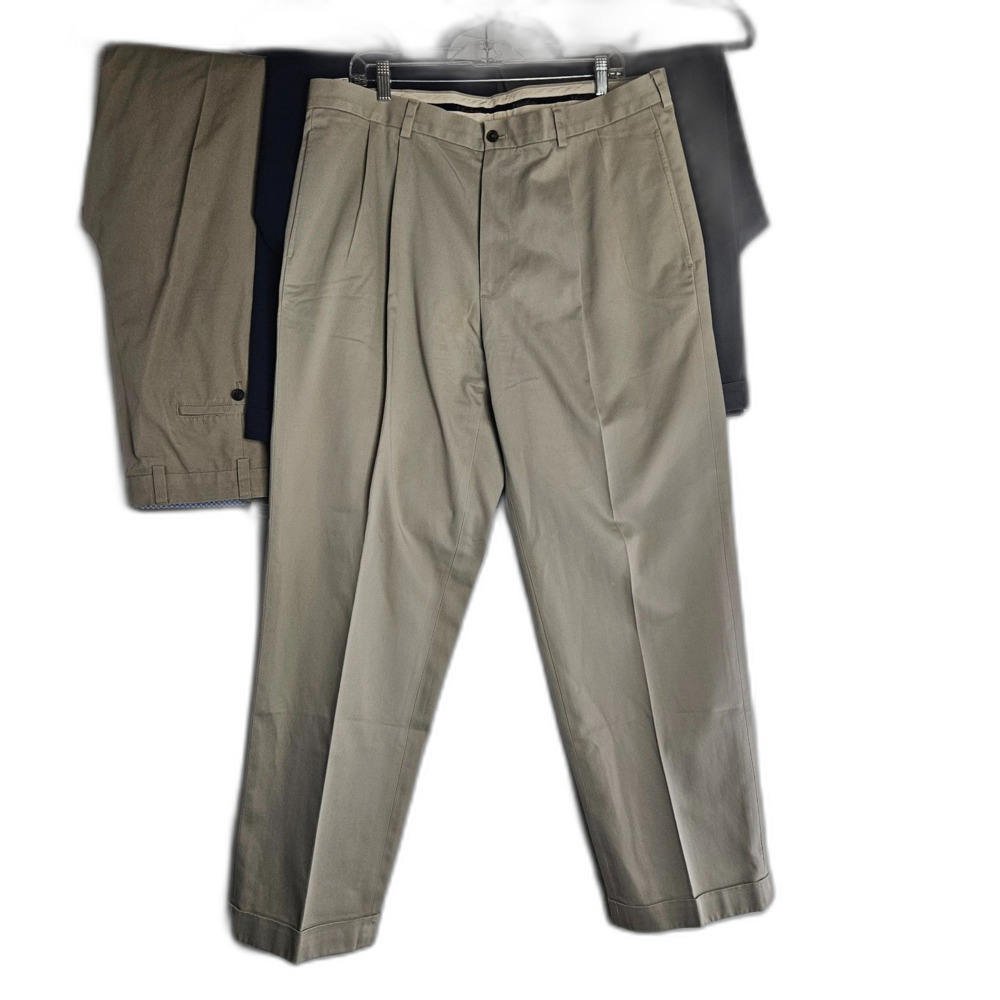 Lot of 4 Brooks Brothers Elliot Khaki 38X32 Pleats Cuffed Pima Cotton Loose Fit